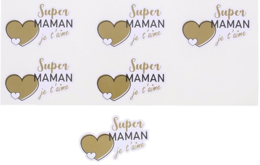[60100490] GLOSSY STICKER “GOLDEN HEART” SUPER MOM GM5X12PC
