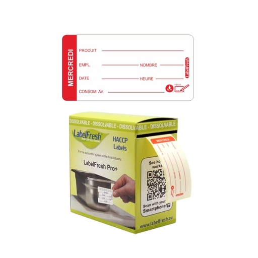 [55090923] LABELFRESH PRO 250 ETIQUETTES HYDROSOLUBLES 3X6CM MERCREDI