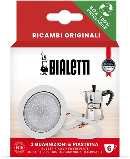 [57658043] BIALETTI SET 3 GASKETS+FILTER 6T NEW MOKA EXPRESS - FIAMMETTA -DAMA - RAINBOW