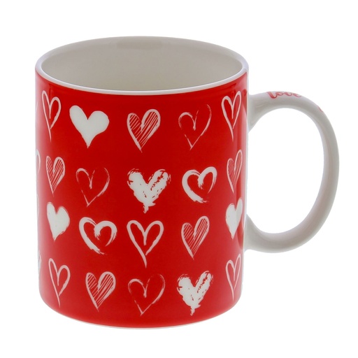 [61700529] MUG "TINGY" ROUGE AVEC COEURS BLANCS Ø9CM H12CM