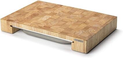 [50706054] CONTINENTA HEVEA WOOD CUTTING BOARD 48X32.5XH6CM WITH INTEGRATED STAINLESS STEEL GASTRO