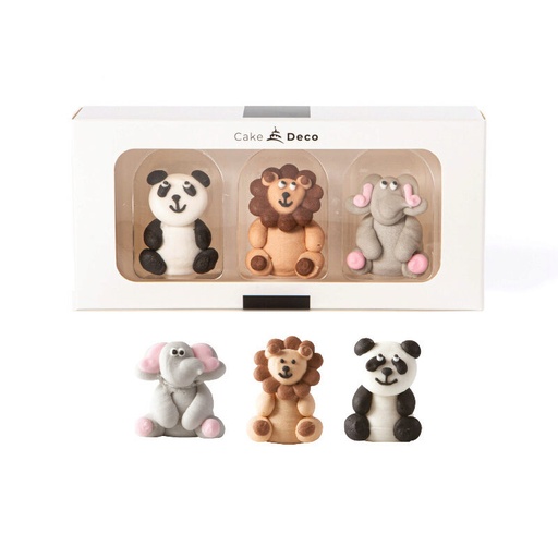 [08054186] *FF*1039502 LION&PANDA&ELEPHANT 3D EN SUCRE 4CM 3 PCES