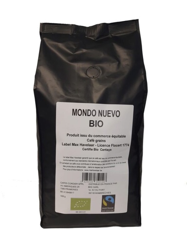[01050343] COFFEE CORDIER MONDO NUEVO BEANS 1KG **S/CDE**