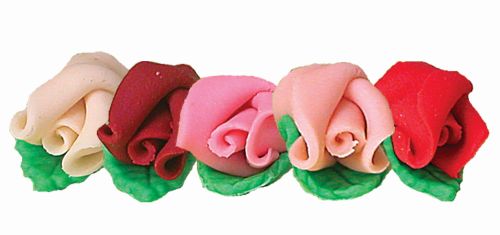[08040003] ROSES MASSEPAIN ASSORTIES AVEC FEUILLE 30X40MM 35PCES