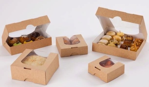 [25101136] KRAFT BOX WITH SQUARE WINDOW 20X20XHT4CM 50 PCES