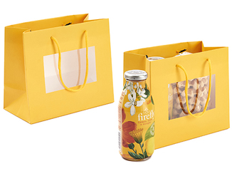 [61700493] YELLOW BAG WITH WINDOW AND HANDLES 20X10XH17CM