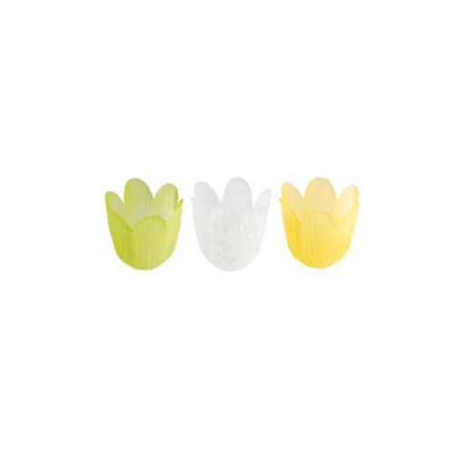 [61700541] TULIP PASTEL FROSTED WHITE/YELLOW/GREEN TUMBLER HOLDER Ø8CM H7.5CM 3 ASSORTMENTS