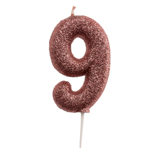 [08041519] BOUGIE CHIFFRE ROSE OR N°9 7CM