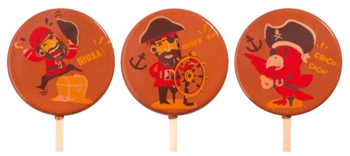 [08057693] 074000 PCB BLISTERS SUCETTES CAPT AIN CHOCO & BÂTONS 45EMPR.5DESIGNS Ø5,5CM 9PCES ***S/CD***