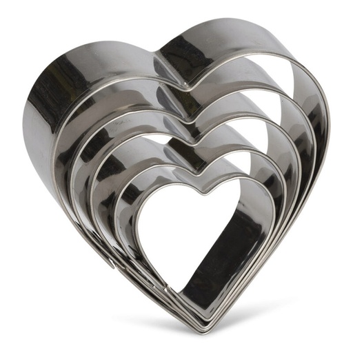 [08075699] SET OF 5 WHITE IRON/STAINLESS STEEL HEART PIECE CUTTERS