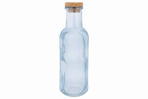 [60252145] C&T RAYA BOUTEILLE VERRE BLEU 1L A/BOUCHON LIEGE  8.7XH27.8CM