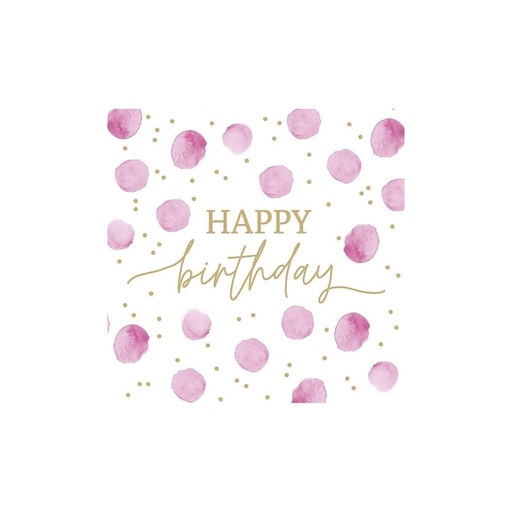 [60700818] ARTEBENE SERVET 33X33CM HAPPY BIRTHDAY DOTS ROZE 20ST