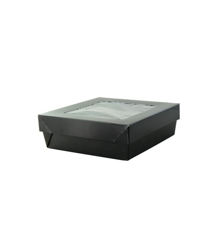 [25101075] ZWARTE VIERKANTE DOOS 155X155X50 MET VENSTERDEKSEL 25 STUKS