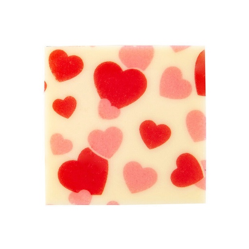 [08053867] 2068046 RED/PINK SQUARE HEART BLOCK 3CM WHITE CHOCOLATE 220 PCES ***ON ORDER***