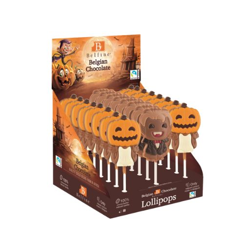 [08030618] SUCETTE CHOCOLAT HALLOWEEN CITROUILLE/VAMPIRE 16.2CM 24X25GR