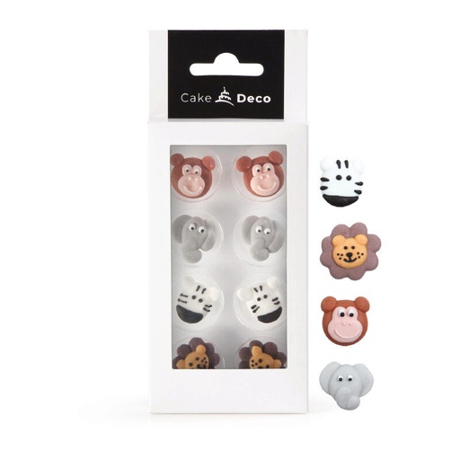 [08054168] *FF*1039306 VISAGE D ANIMAUX SAFARI 2D EN SUCRE Ø 25MM 8PCES