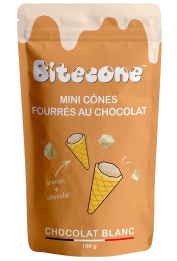 [08055550] BITECONE MINI HOORN GEVULD MET 30% WITTE CHOCOLADE 100GR
