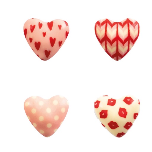 [08053857] 2068347 HEART BOMB RED/PINK/WHITE 4 ASS 3CM WHITE CHOCOLATE 72 PCES