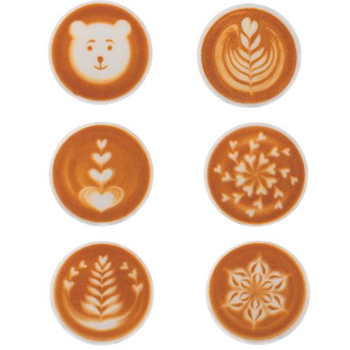 [08056927] 087007 PCB RONDE MARSHMALLOW KOFFIE LATTE 6 ONTWERPEN Ø 4CM 120STUKS ***S/CDE***