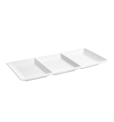 [60251735] MING ASSIETTE PLATE 3 COMP RECT 32X15CM - PORCELA INE