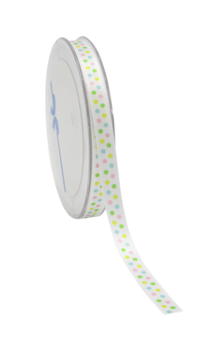 [61700487] RUBAN SATIN "SPRING DOTS" BLANC 10MMX25M