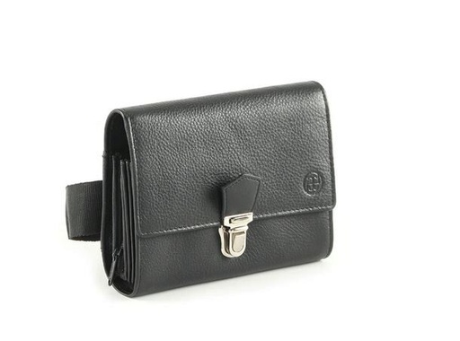 [57661425] PAVELINNI PORTEFEUILLE CUIR VEAU NOIR CLASSIQUE FERMETURE METAL - 4 POCHES -1 TIRETTE A/CEINTURE NYLON - 17X13X3.5CM -DC01659FBL