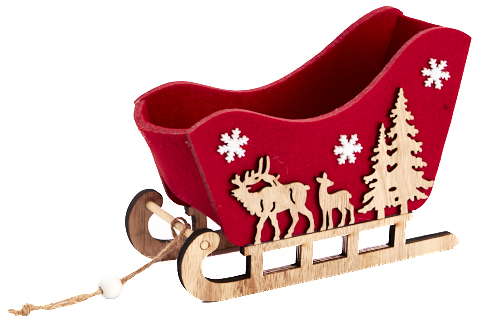 [62230150] PANIER LUGE EN FEUTRE ROUGE AVEC DECOR EN BOIS 18,5X8XH13,5CM