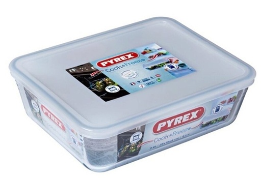 [57661148] PYREX COOK&FREEZ RECHTHOEKIGE SCHAAL 19X14XH4CM 0,80L MET BOROSILICATE DEKSEL -40+300°