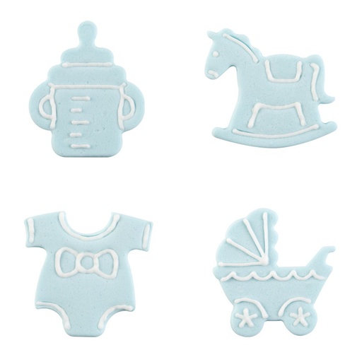 [08054523] + 1026090 ASS BLUE SUGAR BIRTH DECORATIONS 40 PCES ***S/CD***