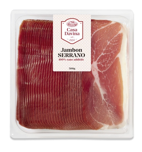 [06100555] VALENT BACK EUROP SERRANOHAM PLAKJE MET AFSTANDHOUDER 500GR