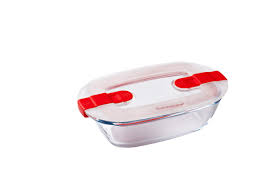[57661188] PYREX COOK&HEAT VIERKANTE SCHAAL 17X10XH5CM 0.40L MET DEKSEL 2 STOOM-BOROSILICAAT KLEPPEN -40+300°