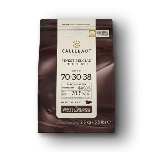 [03070125] CALLEBAUT 70-30-38-E4-U71 FONDANT CHOCOLADE CALLETS 70%  KARTON VAN 8 ZAKKEN X 2,5KG=KG
