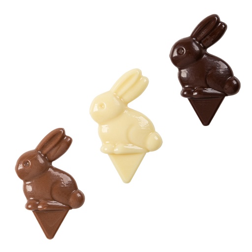 [08054599] 2069530 LAPIN A PIQUER 52X33MM CHOCOLAT NOIR-LAIT-BLANC 90 PCES ***S/CD***
