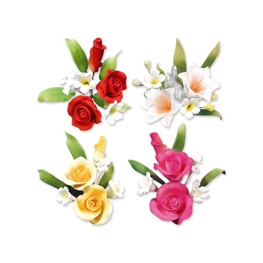 [08040024] BOUQUET DE FLEUR EN PASTILLAGE COLORES 10CM 2 PCES*COULEUR ALEATOIRE*