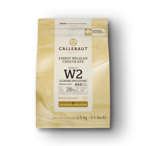 [03070215] CALLEBAUT CW2-E4-U71 WITTE CHOCOLADE CALLETS 26%  KARTON VAN 8 ZAKKEN X 2,5KG = KG