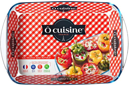[74500898] O CUISINE PLAT FOUR BOROSILICATE RECTANGULAIRE 40X27CM 4.5L
