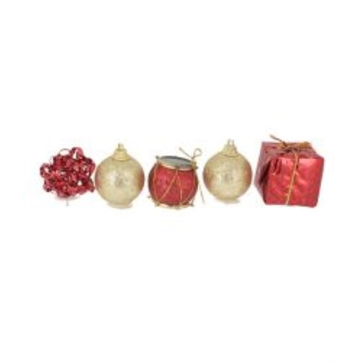 [70407508] ASSORTMENT OF DECOR FOR LOG 4CM RED AND GOLD 5 PCES