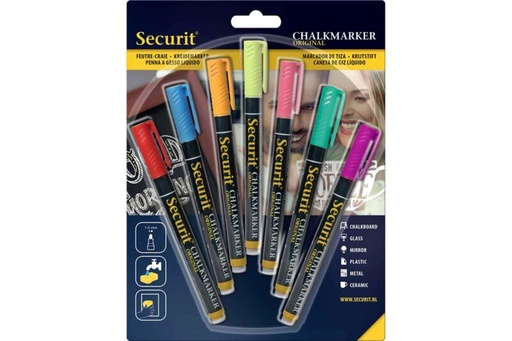 [43606065] SECURIT SET OF 4 CHALK MARKERS 2-6MM ASSORTED COLORS