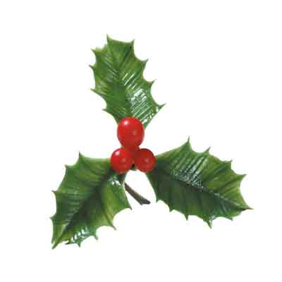 [15099819] GREEN HOLLY 3 LEAVES 3 RED BALLS PACK OF 144P
