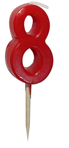 [53503318] NUMBER CANDLE PM PIC RED N°8 12PCS