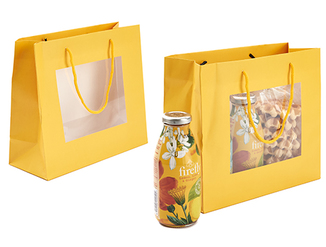 [61700494] SAC JAUNE AVEC FENÊTRE ET ANSES 25X10XH22CM