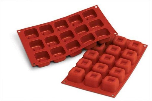 [70408238] SILIKOMART SF081 MOLD 15 MEDIUM SQUARE SAVARARINS 45X45 HT 29.5MM 54ML NON-STICK GN1/3 -50° TO 250