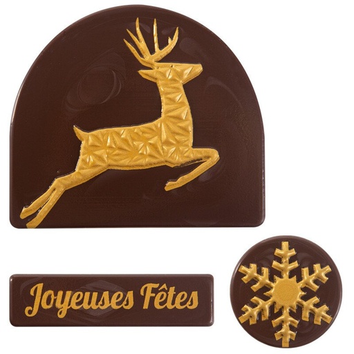 [08081551] 15706 CHOCOLATE DECOR KIT 1 REINDEER LOG
