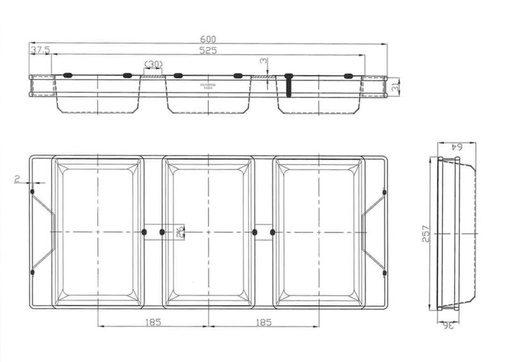 [51201462] MONTAGE VAN 3 BROODDRAAIERS 25X15CM HT 6CM TEFLON-GECOATE VOOR DRAAI-OVENINVOER 60CM