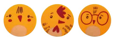 [08056921] 061003 PCB ROUND CBC CHICKENS 3 DESIGNS Ø 2.5 CM 120PCES ***S/CD***