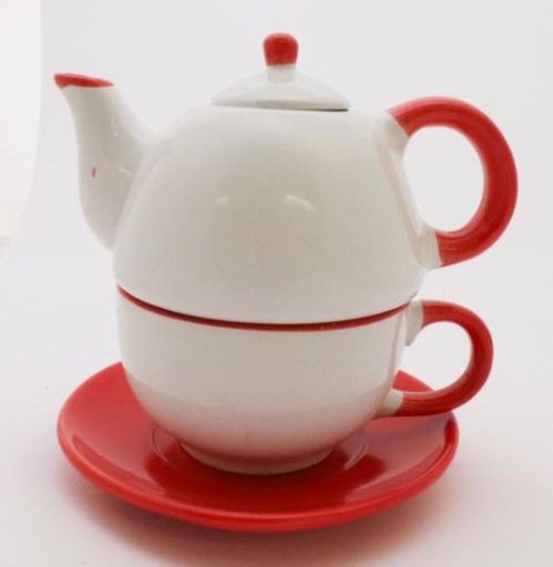 [62250586] RED WHITE EGOISTE TEAPOT DIAM 13.5 X H 16