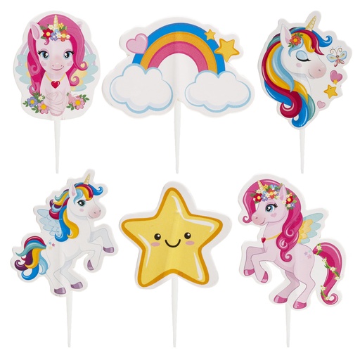 [08041976] UNICORN CAKE TOPPERS 6 ASSORTMENTS 30PCS