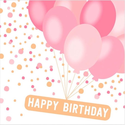 [60700518] ARTEBENE NAPKIN 33X33CM HAPPY BIRTHDAY ROSE GOLD BALLOON" PACK OF 20 PCES