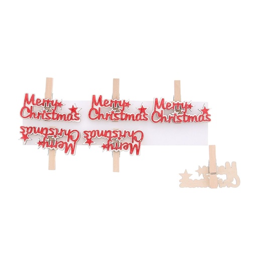 [60700554] PINCE "MERRY CHRISTMAS" ROUGE PAQUET DE 6 PCES