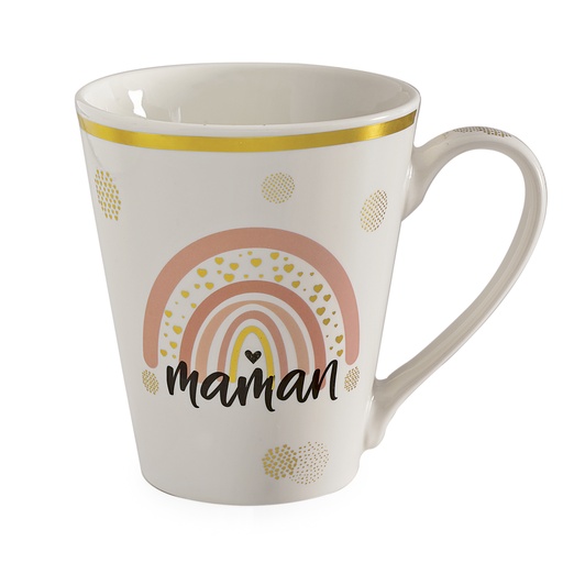 [61700508] +MUG "MAMAN" ARC-EN-CIEL BORD DORE Ø9CM H11CM